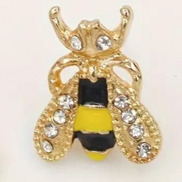 Bee Stud Earrings - Cubic Zirconia Glitters, with Alloy Base, and Enamel Colors - Picture 7 of 7